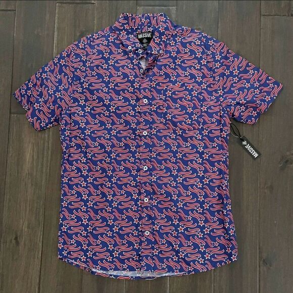 Massive Red White & Blue July 4th Button Down Men’s S NWT - Picture 1 of 4
